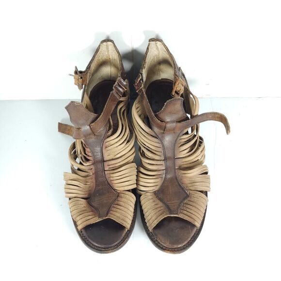 FREEBIRD BY STEVEN Women's Arrow US9 Tan Distressed Leather Strappy Sandals - Picture 4 of 16